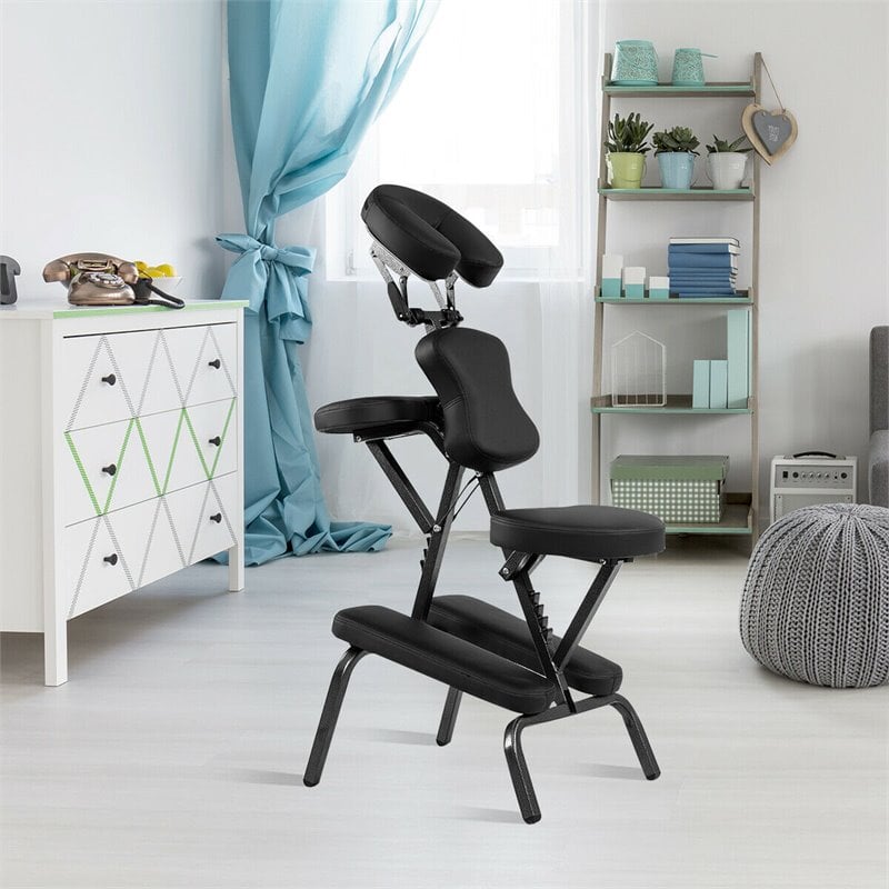 Costway Polyurethane Travel Massage Tattoo Spa Chair with Carrying Bag in Black