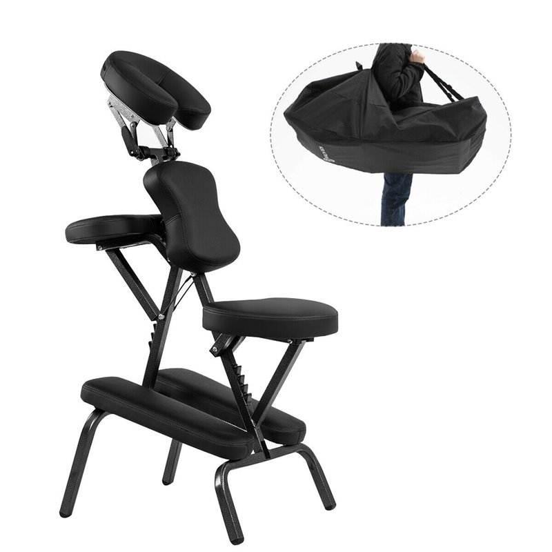 Costway Polyurethane Travel Massage Tattoo Spa Chair with Carrying Bag in Black