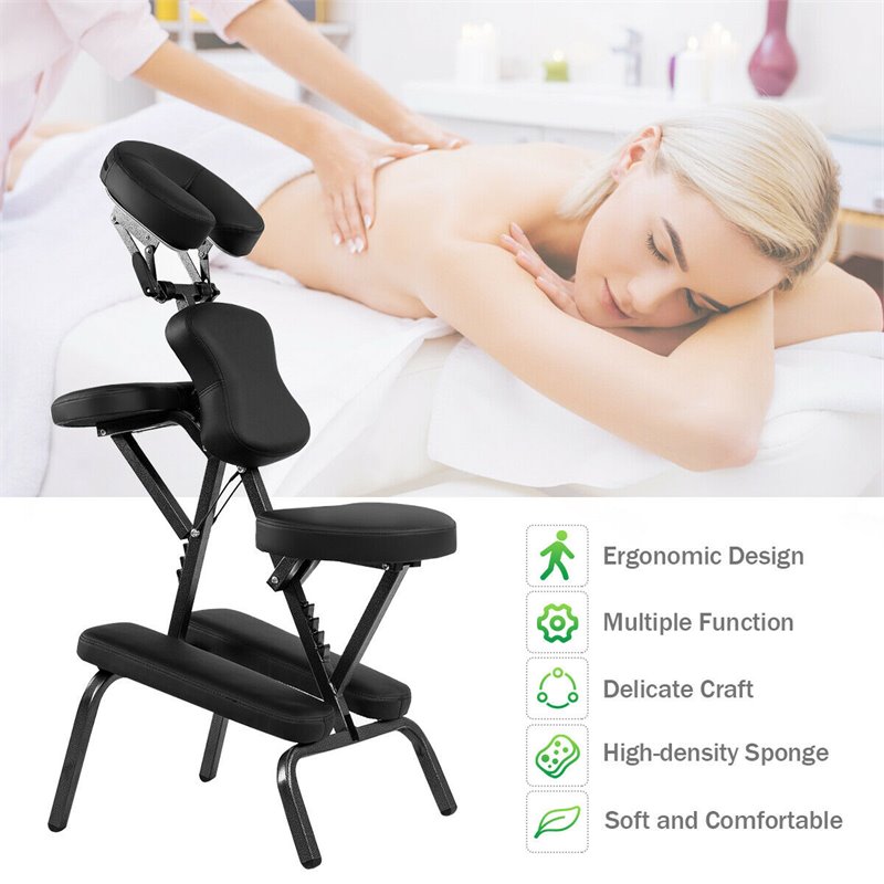 Costway Polyurethane Travel Massage Tattoo Spa Chair with Carrying Bag in Black
