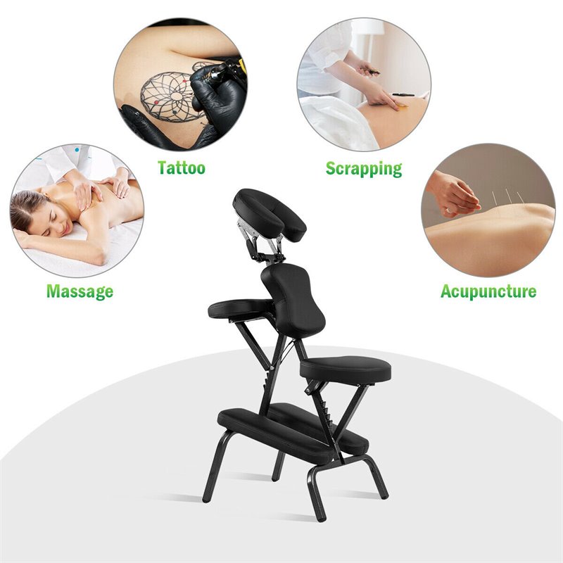 Costway Polyurethane Travel Massage Tattoo Spa Chair with Carrying Bag in Black