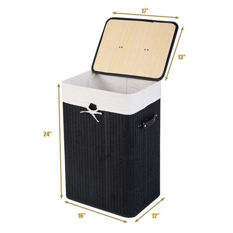 Costway Rectangle Bamboo Hamper Laundry Basket with Lid in Black