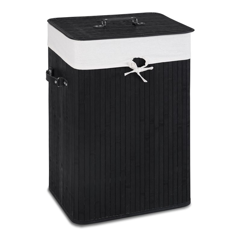 Costway Rectangle Bamboo Hamper Laundry Basket with Lid in Black