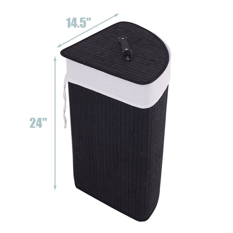 Costway Bamboo and Cotton Corner Hamper Laundry Basket in Black