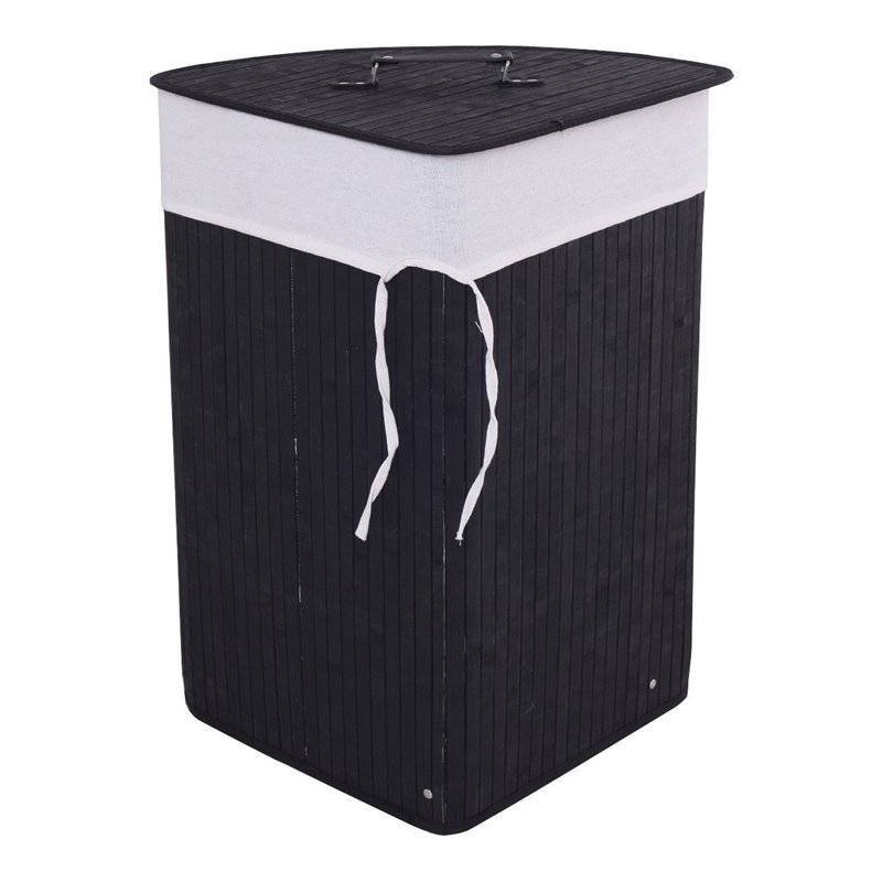 Costway Bamboo and Cotton Corner Hamper Laundry Basket in Black