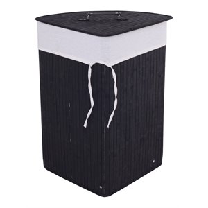Costway Bamboo and Cotton Corner Hamper Laundry Basket in Black