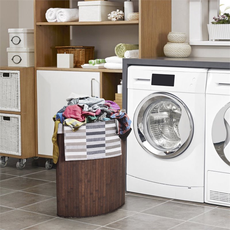 Costway Bamboo and Cotton Corner Hamper Laundry Basket in Brown