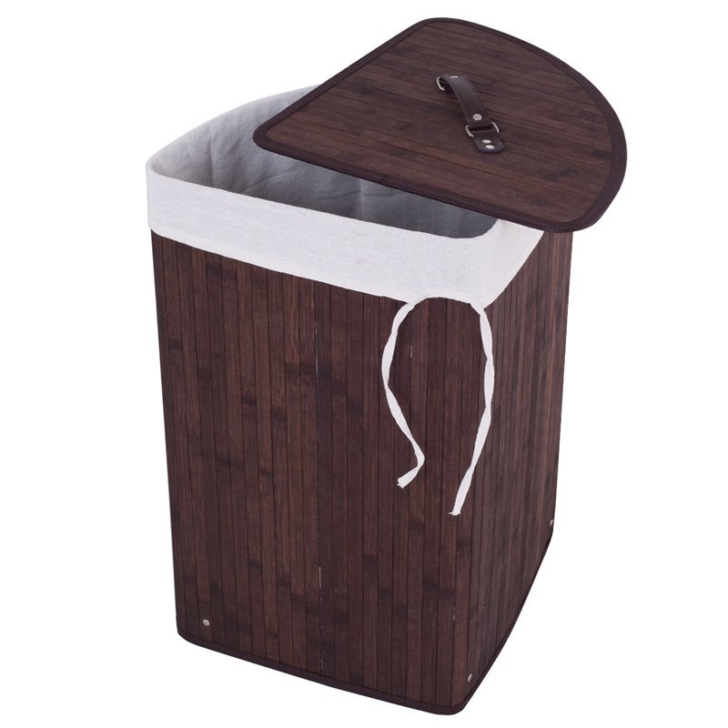 Costway Bamboo and Cotton Corner Hamper Laundry Basket in Brown