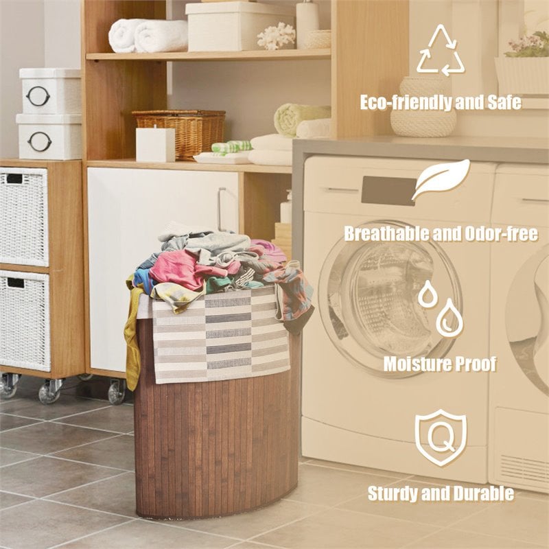 Costway Bamboo and Cotton Corner Hamper Laundry Basket in Brown