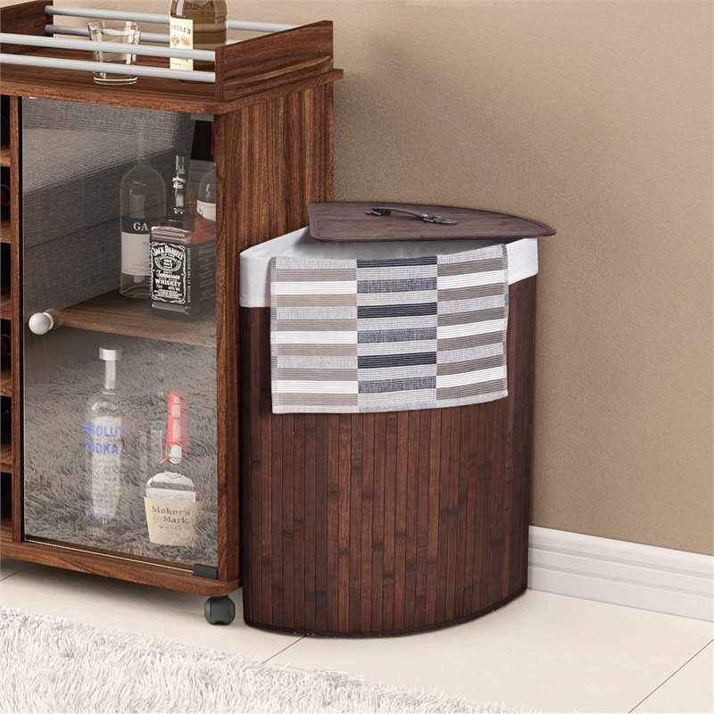 Costway Bamboo and Cotton Corner Hamper Laundry Basket in Brown
