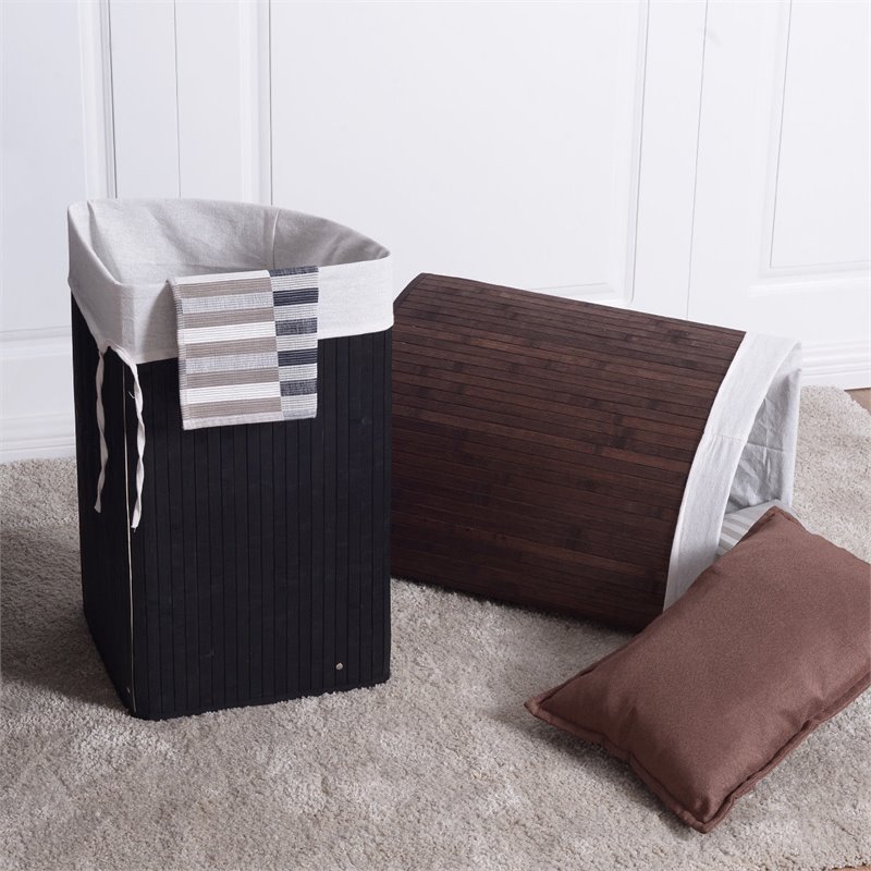 Costway Bamboo and Cotton Corner Hamper Laundry Basket in Brown