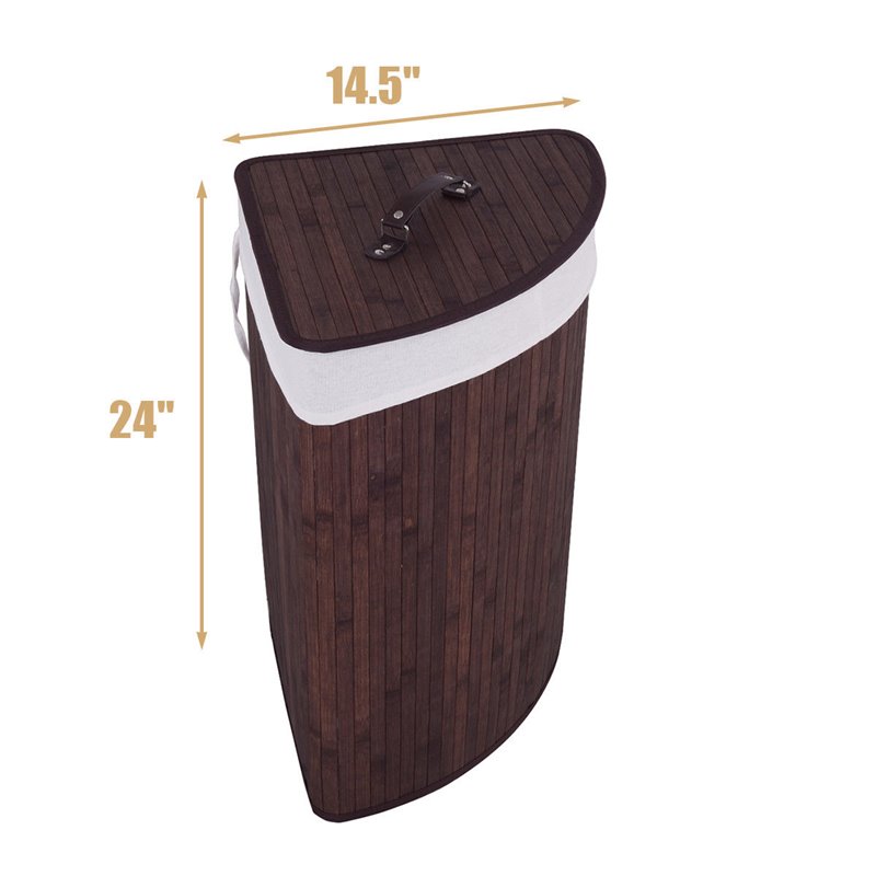 Costway Bamboo and Cotton Corner Hamper Laundry Basket in Brown