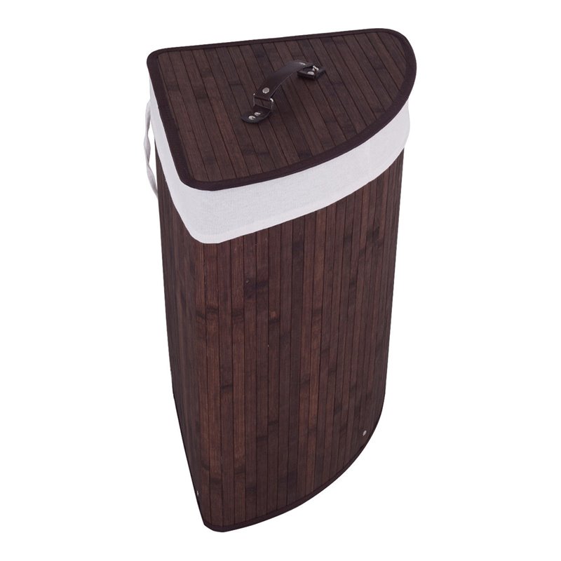Costway Bamboo and Cotton Corner Hamper Laundry Basket in Brown