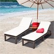 Costway 2 Pieces Adjustable Rattan Patio Lounge Chair with Wheels in White