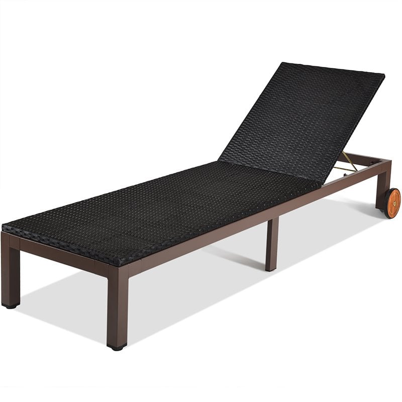 Costway 2 Pieces Adjustable Rattan Patio Lounge Chair with Wheels in Turquoise