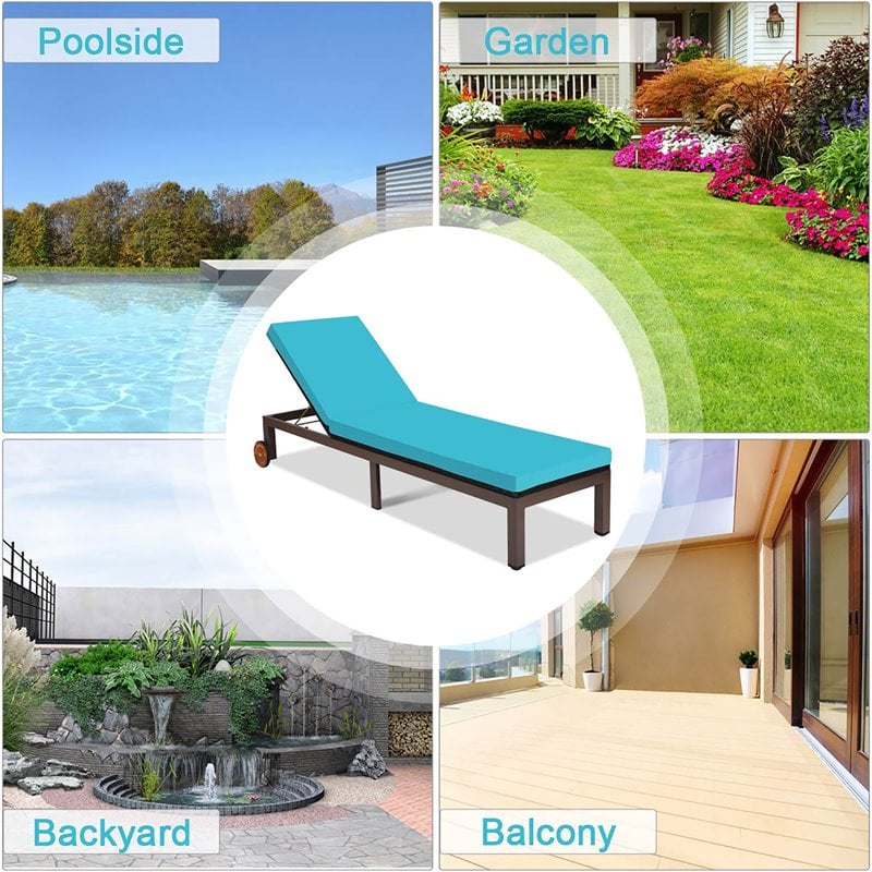 Costway 2 Pieces Adjustable Rattan Patio Lounge Chair with Wheels in Turquoise