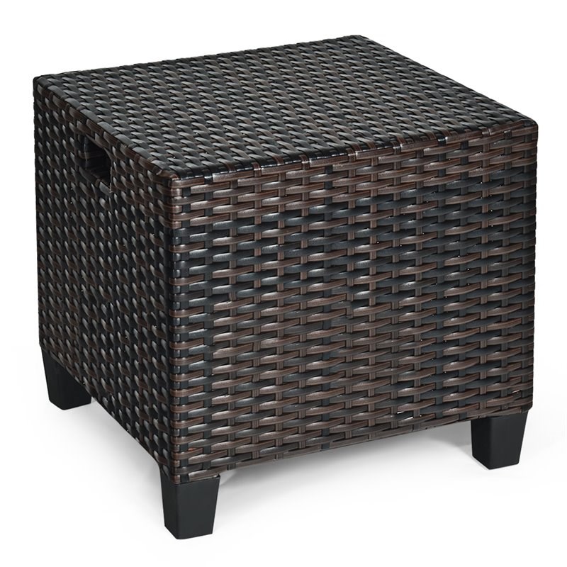 Costway 4 Pieces Rattan Outdoor Patio Ottoman with Cushion Seat in Brown
