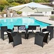 Costway 8 Pieces Rattan Patio Conversation Furniture Set with Cushion in Black