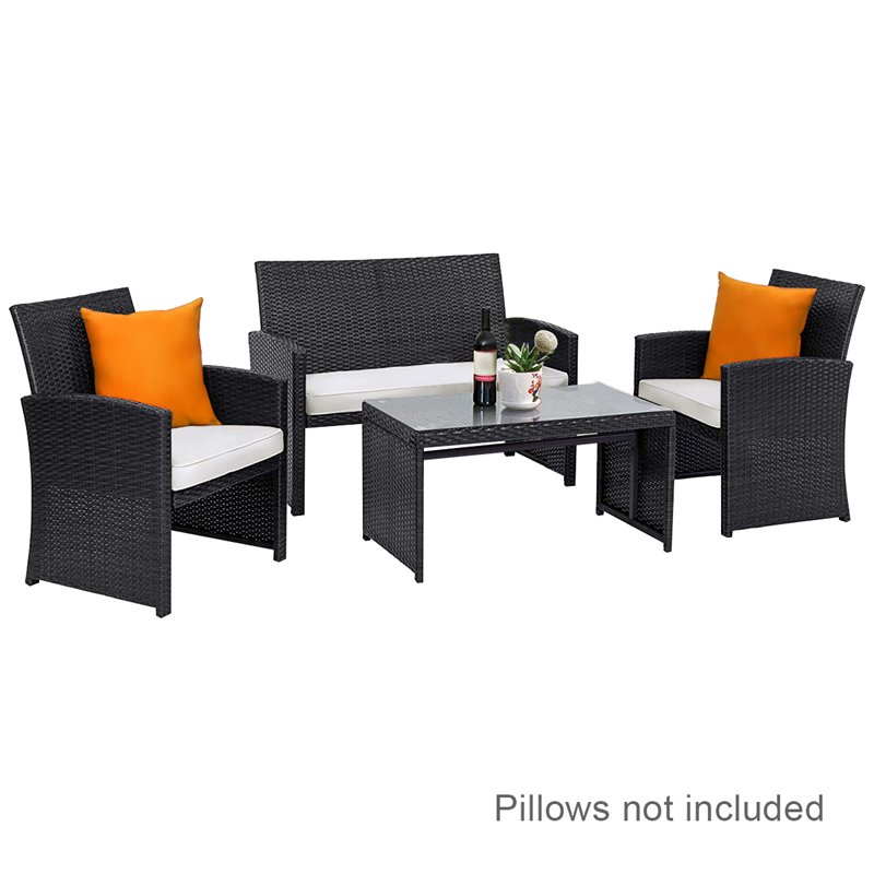 Costway 8 Pieces Rattan Patio Conversation Furniture Set with Cushion in Black
