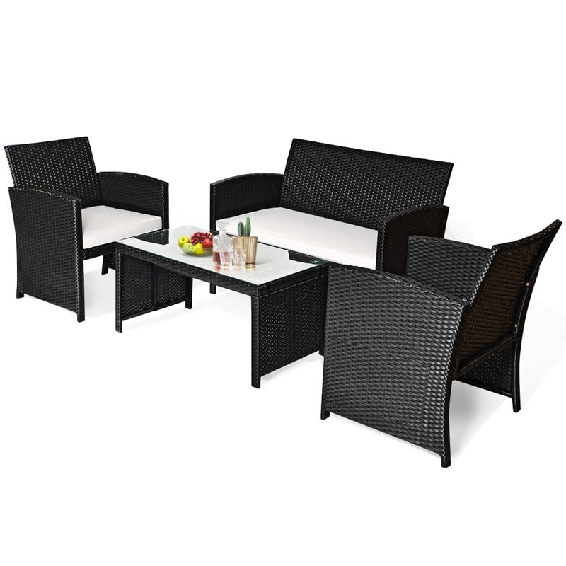 Costway 8 Pieces Rattan Patio Conversation Furniture Set with Cushion in Black