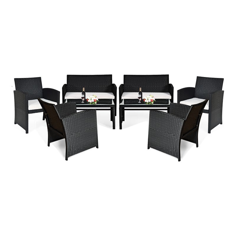 Costway 8 Pieces Rattan Patio Conversation Furniture Set with Cushion in Black