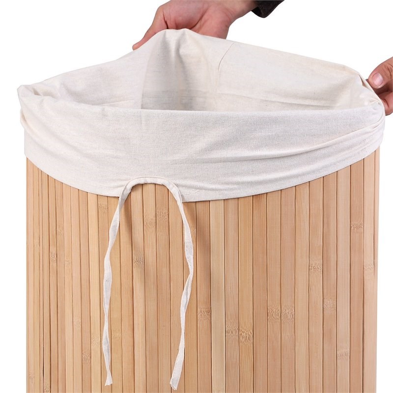 Costway Bamboo and Cotton Corner Hamper Laundry Basket in Natural
