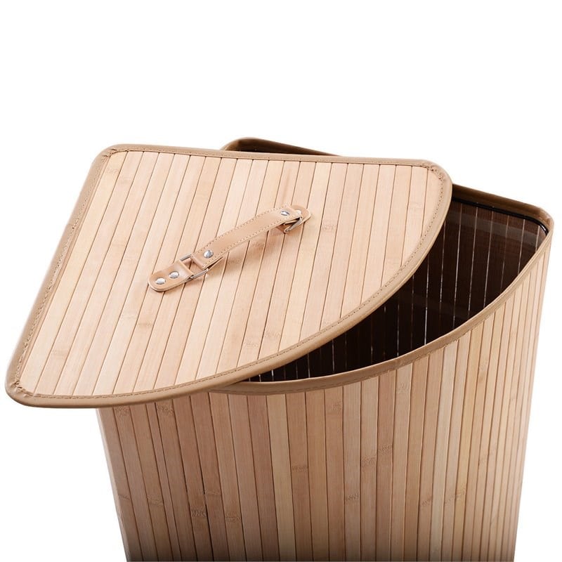 Costway Bamboo and Cotton Corner Hamper Laundry Basket in Natural
