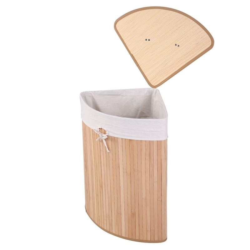 Costway Bamboo and Cotton Corner Hamper Laundry Basket in Natural