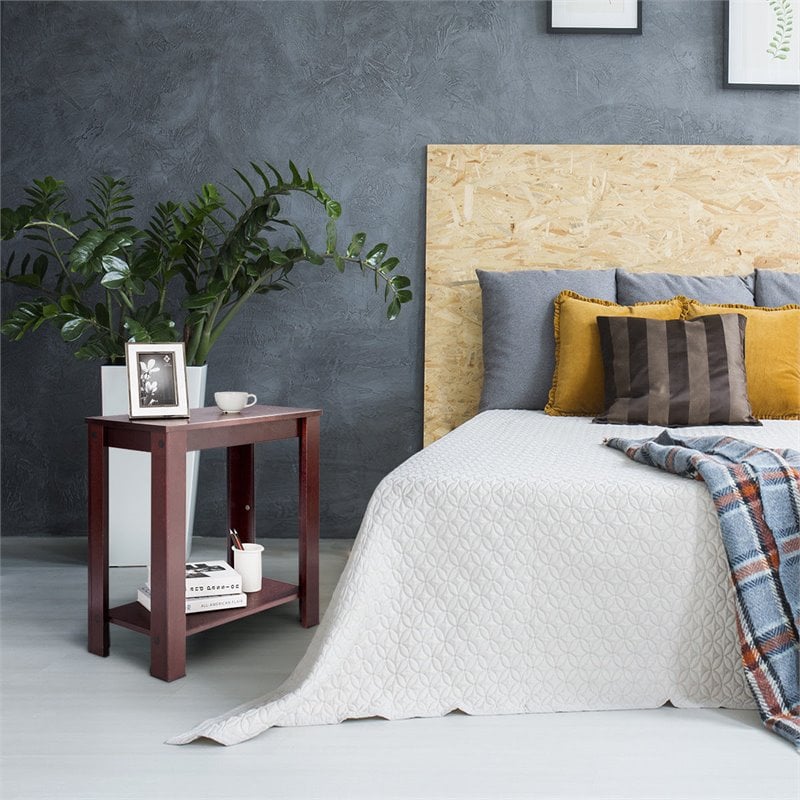 Costway Contemporary Solid Wood Chair Side Table in Walnut Finish