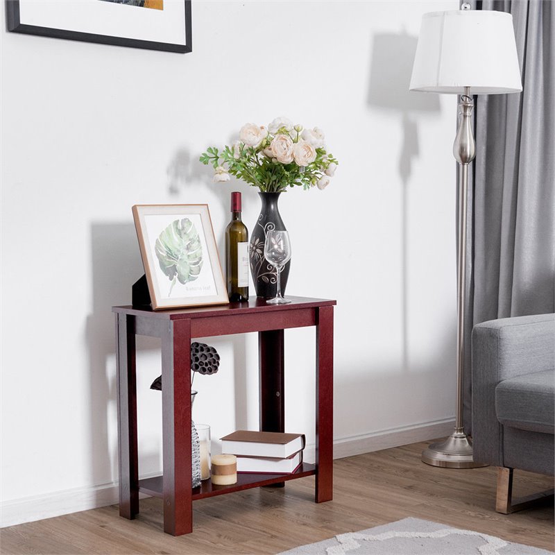 Costway Contemporary Solid Wood Chair Side Table in Walnut Finish