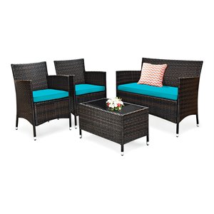 Costway 4 Pieces Rattan Outdoor Patio Furniture Set with Cushion in Turquoise