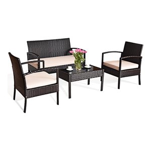 Costway 4 Pieces Patio Conversation Furniture Set with Cushion in Black