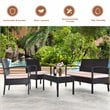 Costway 4 Pieces Rattan Patio Conversation Furniture Set with Cushion in Black