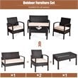 Costway 4 Pieces Rattan Patio Conversation Furniture Set with Cushion in Black