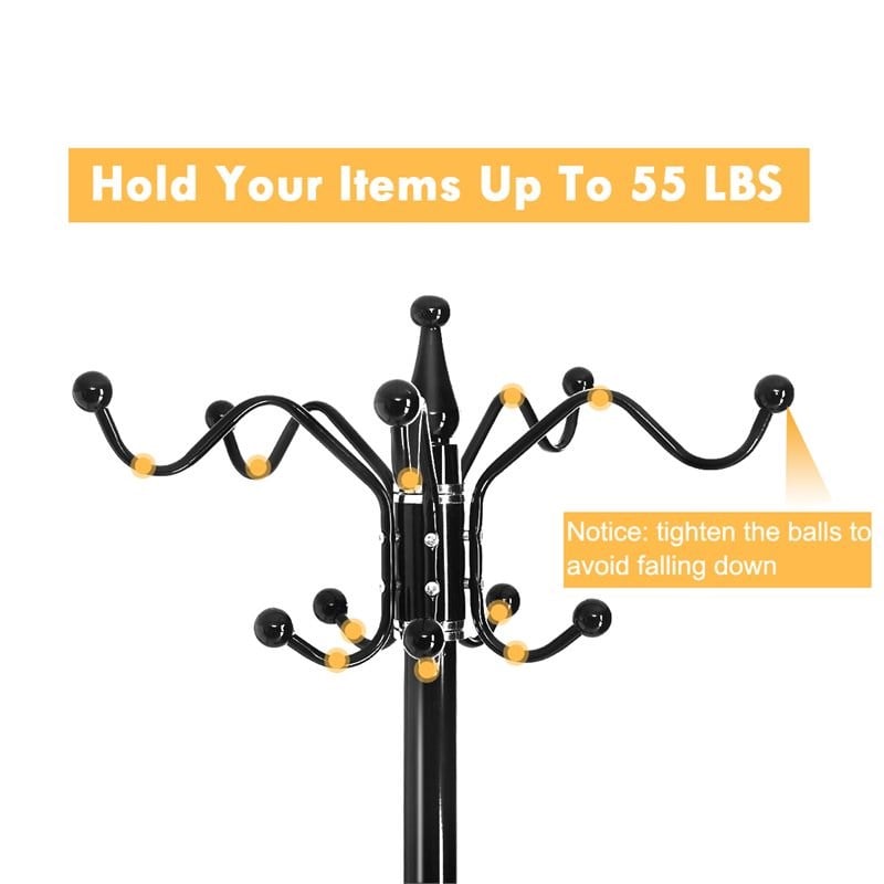 Costway 70'' Contemporary Iron & Marble Coat Rack with 15 Hooks in Black