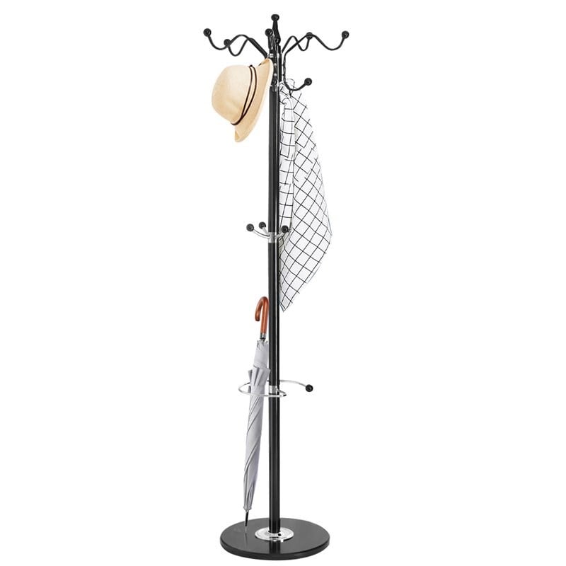 Costway 70'' Contemporary Iron & Marble Coat Rack with 15 Hooks in Black