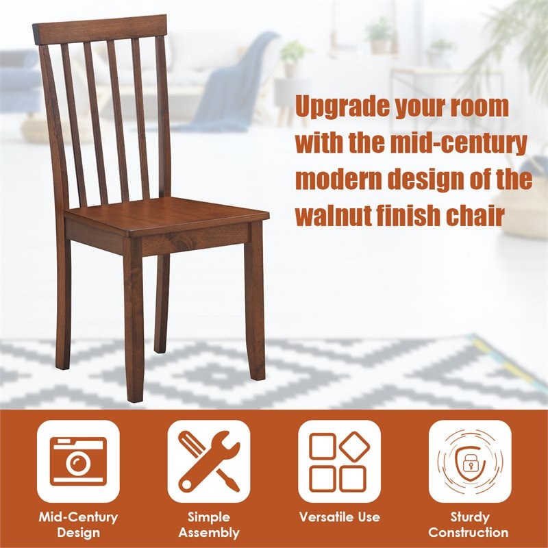 Costway Contemporary Rubber Wood Dining Chairs in Walnut (Set of 4)