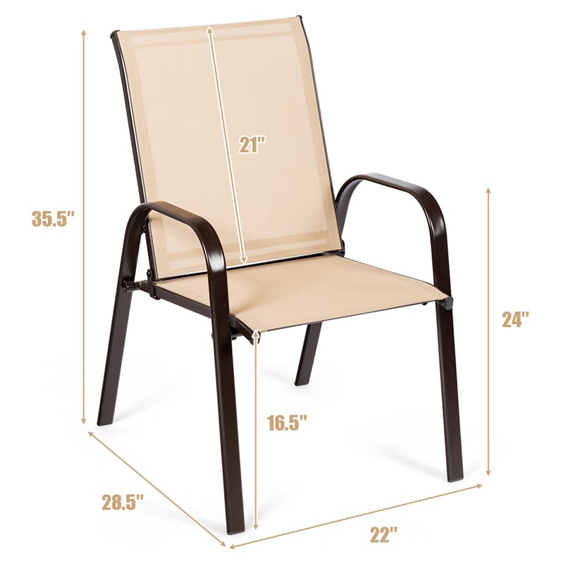 Costway 4 Pieces Steel and Fabric Patio Dining Chairs with Armrest in Beige