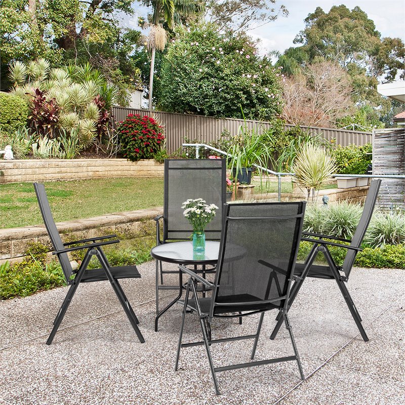 Costway 4 Pieces Steel and Fabric Patio Folding Dining Chairs in Black