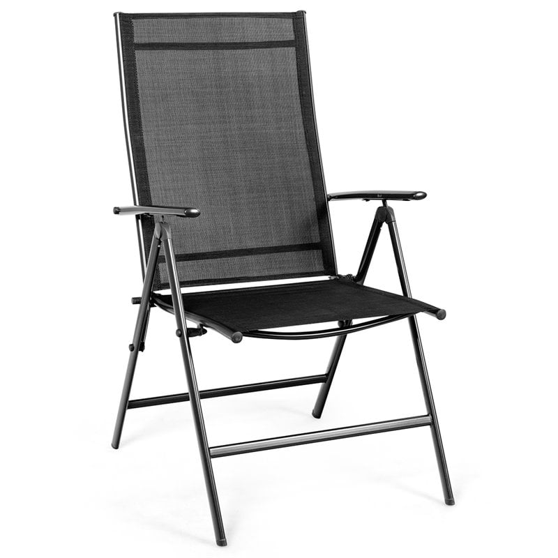 Costway 4 Pieces Steel and Fabric Patio Folding Dining Chairs in Black