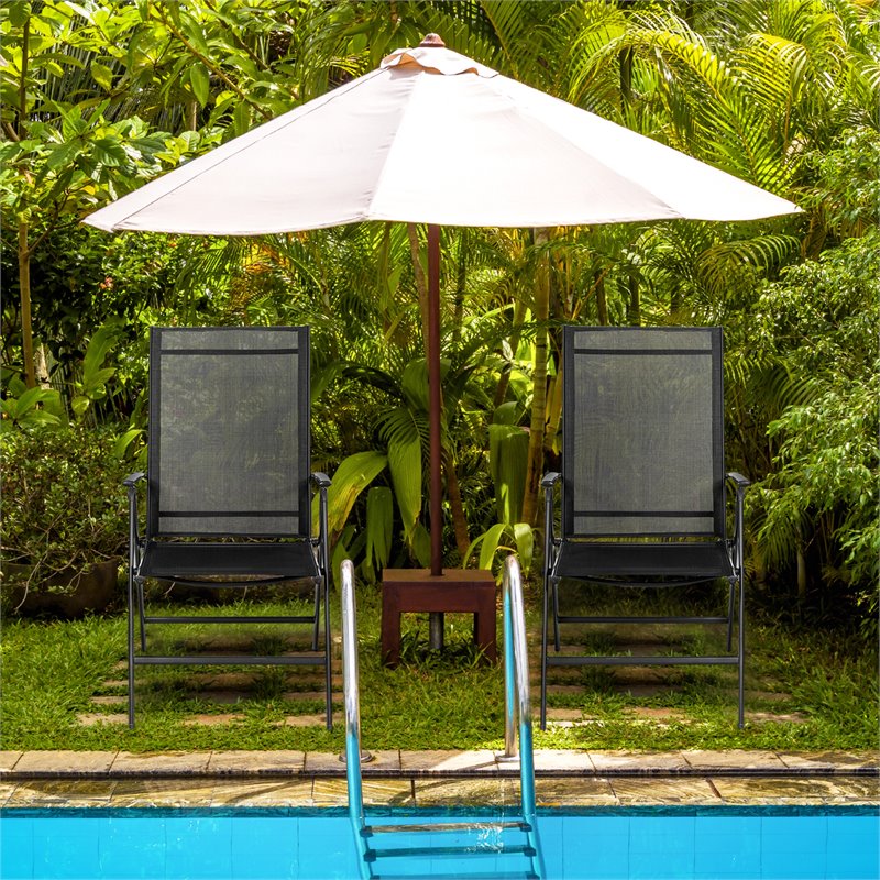 Costway 4 Pieces Steel and Fabric Patio Folding Dining Chairs in Black