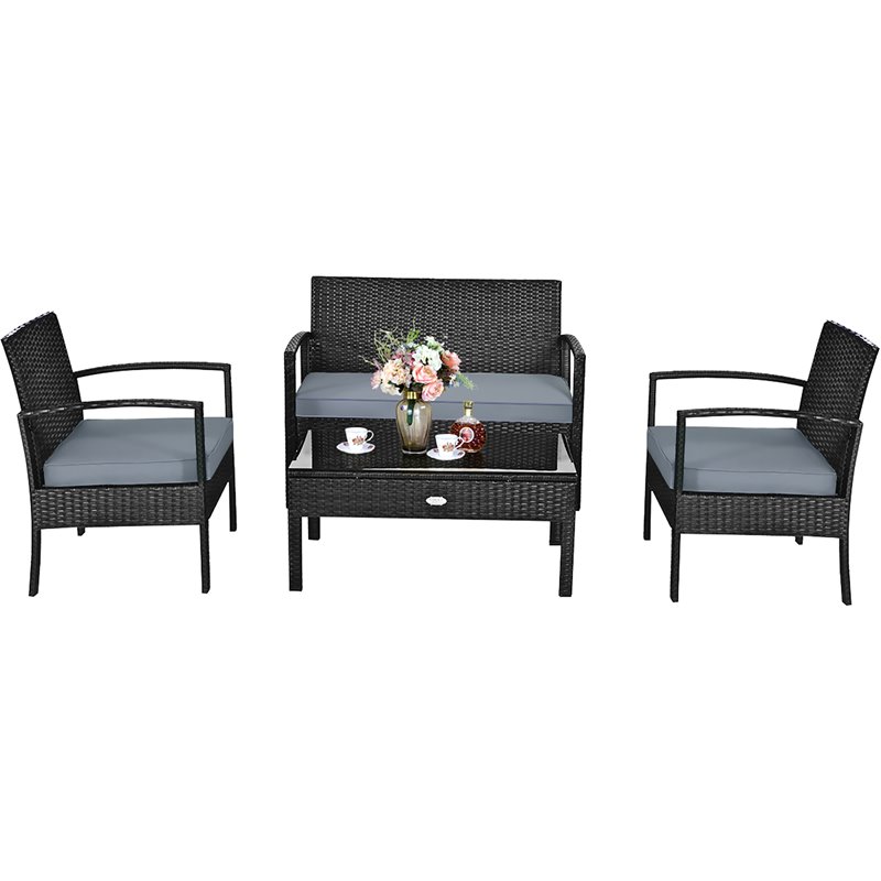 Costway 8 Pieces Rattan and Steel Frame Garden Deck Patio Furniture Set in Black