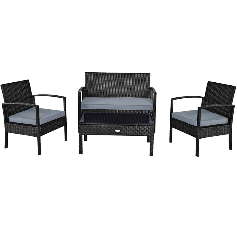 Costway 8 Pieces Rattan and Steel Frame Garden Deck Patio Furniture Set in Black