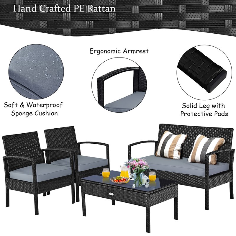 Costway 8 Pieces Rattan and Steel Frame Garden Deck Patio Furniture Set in Black