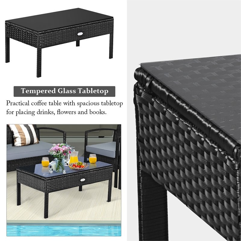 Costway 8 Pieces Rattan and Steel Frame Garden Deck Patio Furniture Set in Black