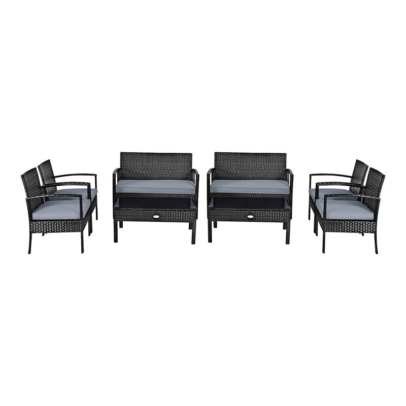 Costway 8 Pieces Rattan and Steel Frame Garden Deck Patio Furniture Set in Black