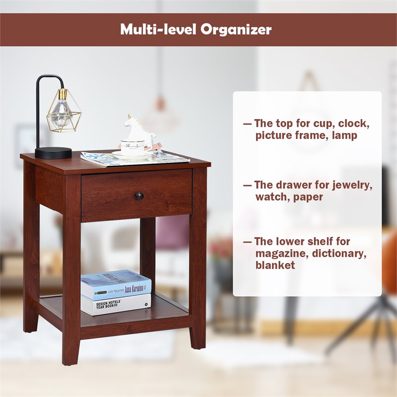 Costway Contemporary Particleboard and PU Nightstands in Brown (Set of 2)