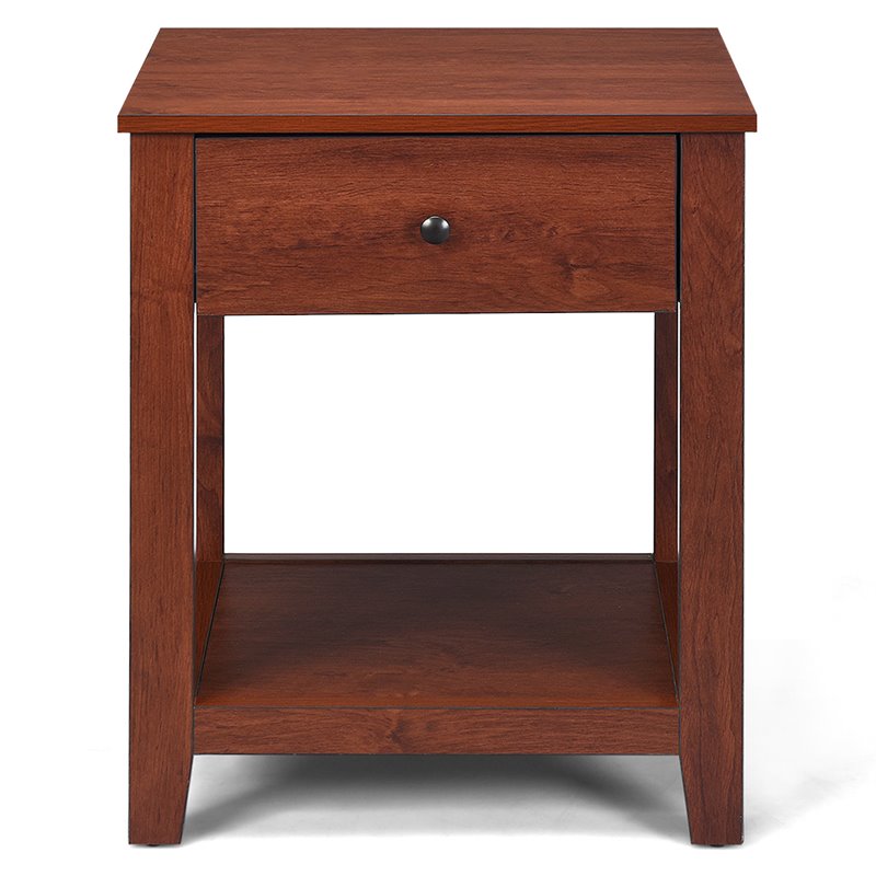 Costway Contemporary Particleboard and PU Nightstands in Brown (Set of 2)