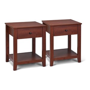 Costway Contemporary Particleboard and PU Nightstands in Brown (Set of 2)