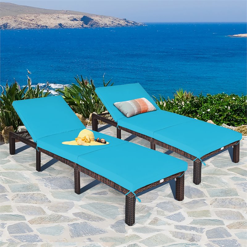 Costway 4 Pieces Adjustable Rattan Outdoor Lounge Chair Recliner in Turquoise