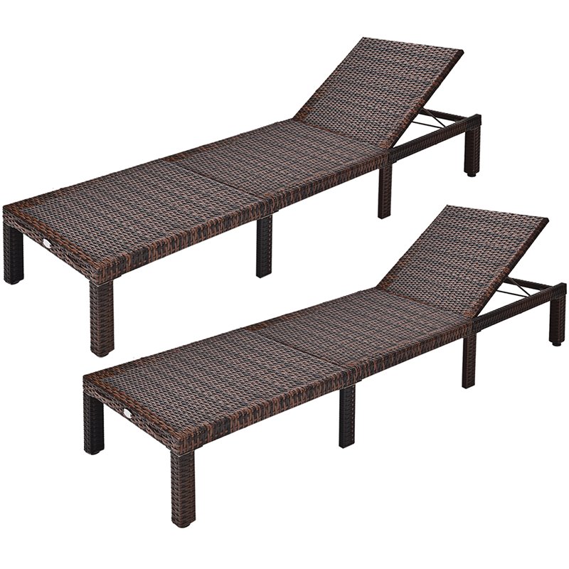 Costway 4 Pieces Adjustable Rattan Outdoor Lounge Chair Recliner in Turquoise